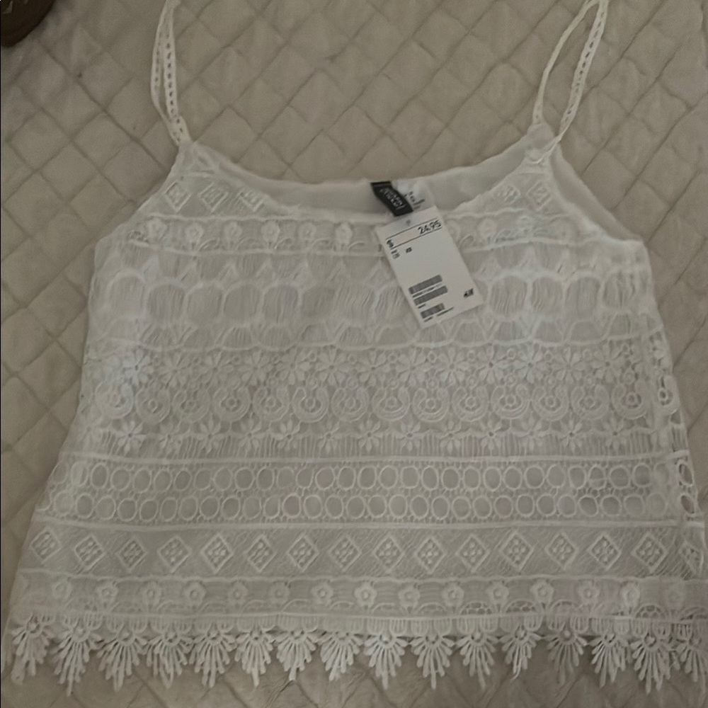 H&M White Embellished Crop Camisole